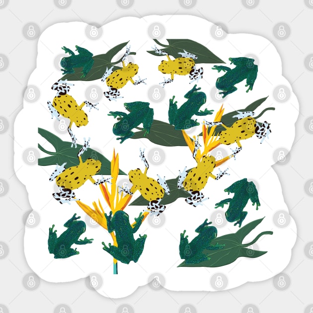 Tropical Frogs Pattern Sticker by Manitarka